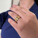 Par Aliança Casamento Chanfrada 6mm Friso Prata com 6 Camadas Ouro 18k em Tungstênio