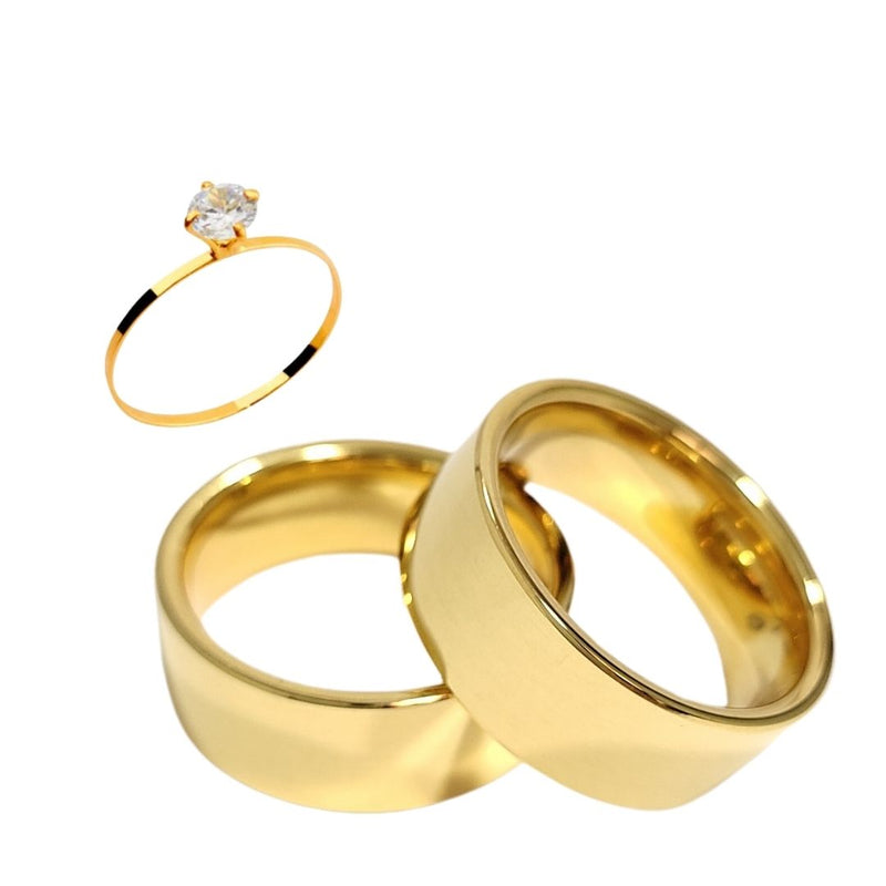 Par Aliança Casamento Reta 8mm Com 6 Camadas Ouro 18k em Tungstênio