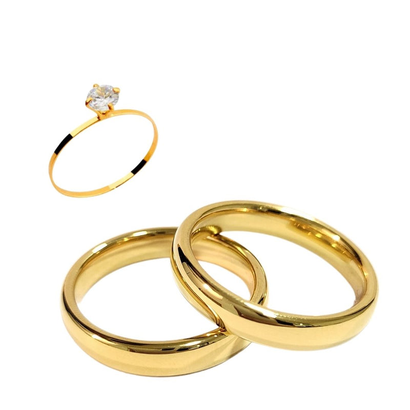 Par Aliança Casamento Boleada 4mm Com 6 Camadas Ouro 18k em Tungstênio