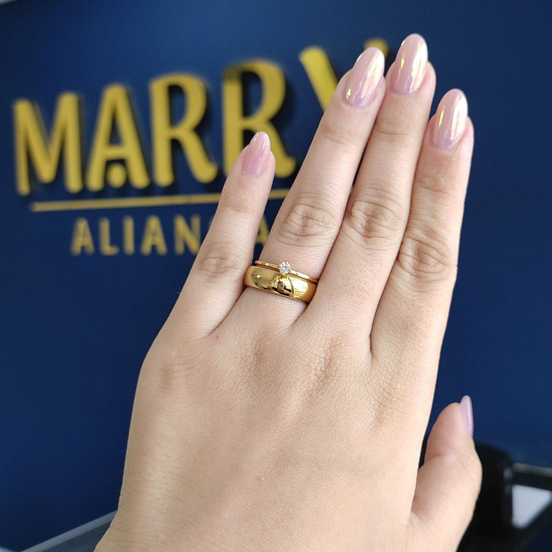 Unidade Aliança Boleada 6mm Com 6 Camadas Ouro 18k em Tungstênio