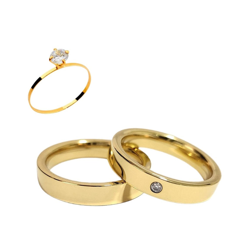 Par Aliança Casamento Reta 4mm Zircônia com 6 Camadas Ouro 18k em Tungstênio