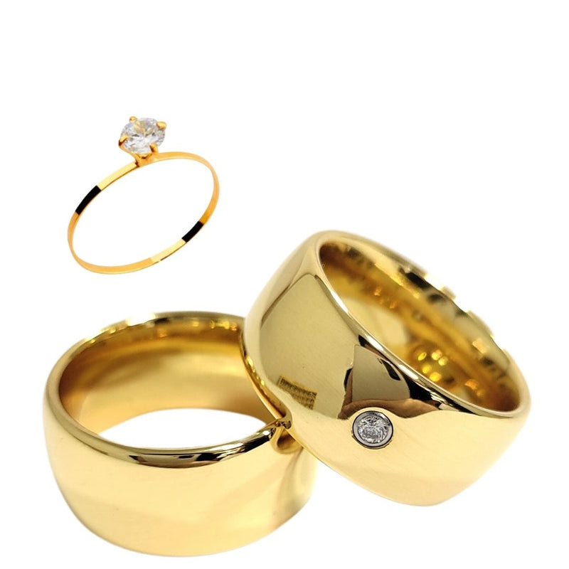 Par Aliança Casamento Boleada 10mm zircônia Com 6 Camadas Ouro 18k em Tungstênio