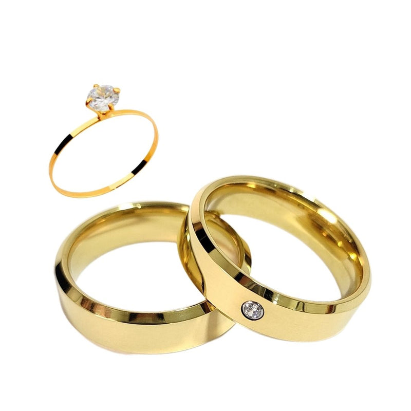 Par Aliança Casamento Chanfrada 6mm Zircônia com 6 Camadas Ouro 18k em Tungstênio