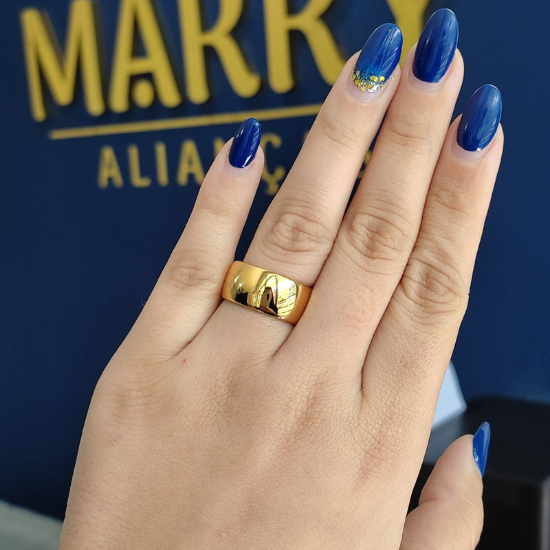 Unidade Aliança Boleada 10mm Com 6 Camadas Ouro 18k em Tungstênio