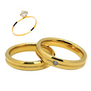 Par Aliança Casamento Chanfrada 4mm Friso e Zircônia com 6 Camadas Ouro 18k em Tungstênio