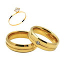 Par Aliança Casamento Chanfrada 6mm Friso e Zircônia com 6 Camadas Ouro 18k em Tungstênio