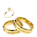 Par Aliança Chanfrada 6mm Friso Com 6 Camadas Ouro 18k em Tungstênio