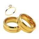 Par Aliança Casamento Chanfrada 8mm Friso Com 6 Camadas Ouro 18k em Tungstênio