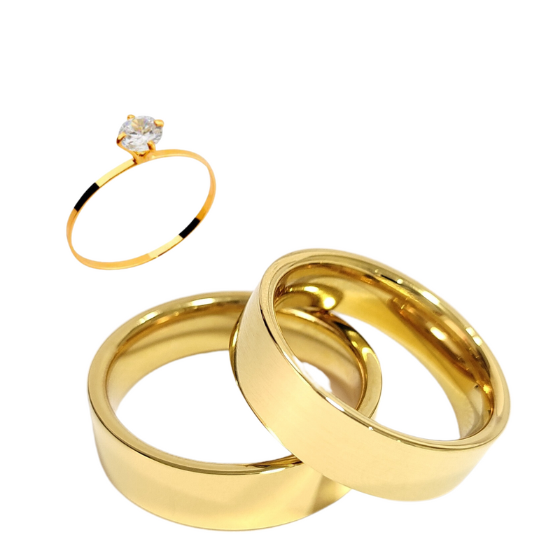 Par Aliança Casamento Reta 6mm com 6 Camadas Ouro 18k em Tungstênio