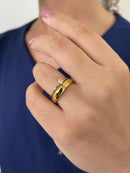 Par Aliança Casamento Boleada 4mm Com 6 Camadas Ouro 18k em Tungstênio