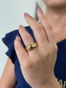 Par Aliança Casamento Boleada 8mm Com 6 Camadas Ouro 18k em Tungstênio