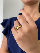 Par Aliança Casamento Chanfrada 6mm com 6 Camadas Ouro 18k em Tungstênio