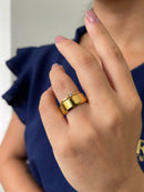 Par Aliança Casamento Chanfrada 8mm Com 6 Camadas Ouro 18k em Tungstênio