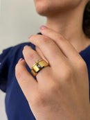 Par Aliança Casamento Chanfrada 8mm Zircônia Com 6 Camadas Ouro 18k em Tungstênio