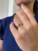 Par Aliança Casamento Chanfrada 4mm Friso Com 6 Camadas Ouro 18k em Tungstênio