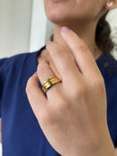 Par Aliança Chanfrada 6mm Friso Com 6 Camadas Ouro 18k em Tungstênio