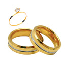 Par Aliança Casamento Chanfrada 6mm Friso Prata com 6 Camadas Ouro 18k em Tungstênio