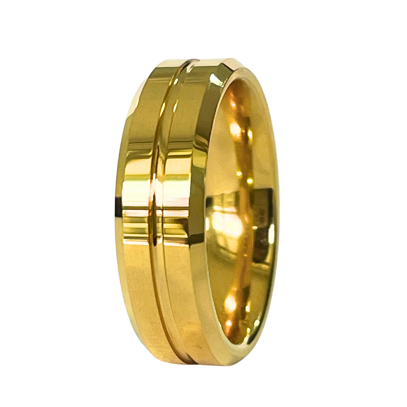 Unidade Aliança Casamento Chanfrada Friso 6mm com 6 Camadas Ouro 18k em Tungstênio