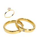 Par Aliança Casamento Chanfrada 4mm Zircônia com 6 Camadas Ouro 18k em Tungstênio