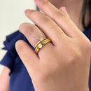 Par Aliança Casamento Chanfrada 4mm Friso e Zircônia com 6 Camadas Ouro 18k em Tungstênio