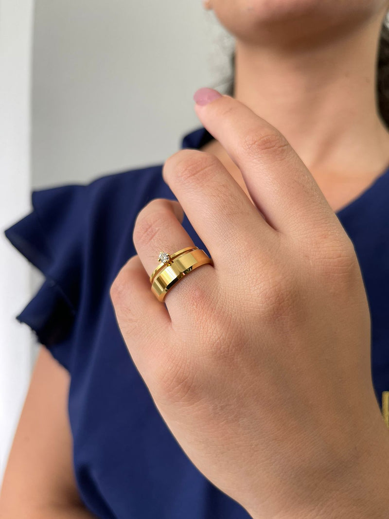 Unidade Aliança de Casamento Chanfrada 6mm - com 6 Camadas Ouro 18k em Tungstênio