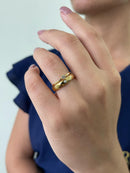 Par Aliança Casamento Boleada 4mm com Zircônia 6 Camadas Ouro 18k em Tungstênio