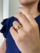 Par Aliança Casamento Chanfrada 4mm Zircônia com 6 Camadas Ouro 18k em Tungstênio