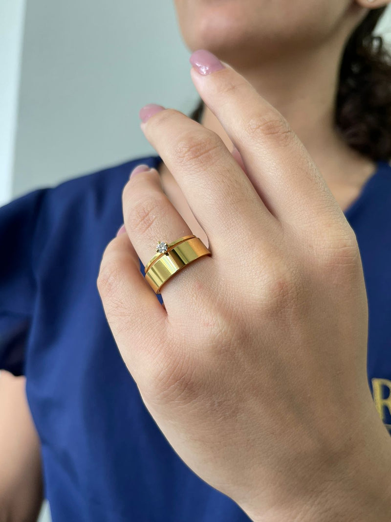 Unidade Aliança Casamento Reta 6mm Com 6 Camadas Ouro 18k em Tungstênio